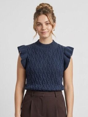 NWT ON 34th Ruffle Vest Sweater Navy size XL